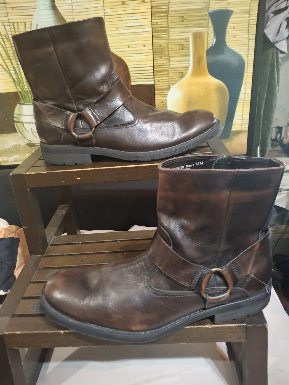 Chaps Brown Leather Harness Ankle Boots